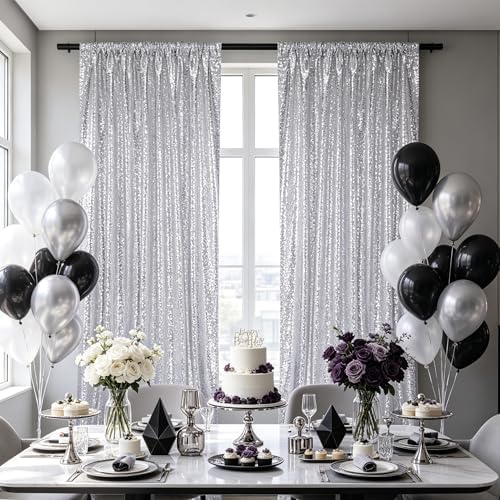 Silver Glitter Sequin Backdrop Curtains 6ftx8ft Photo Drapes - Image 5