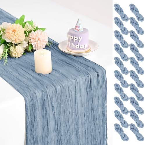 Teruntrue 20 Pack Dusty Blue Cheesecloth Table Runner 17x108 Inch, Boho Gauze Sheer Fabric Cheese Cloth Table Runners for Wedding Party Bridal Shower Baby Shower Birthday Home Decor Garden Farmhouse by Teruntrue