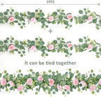 TOCHGREEN 2 Pack 13Ft Artificial Eucalyptus Flower Garland with Pink Roses - Image 6