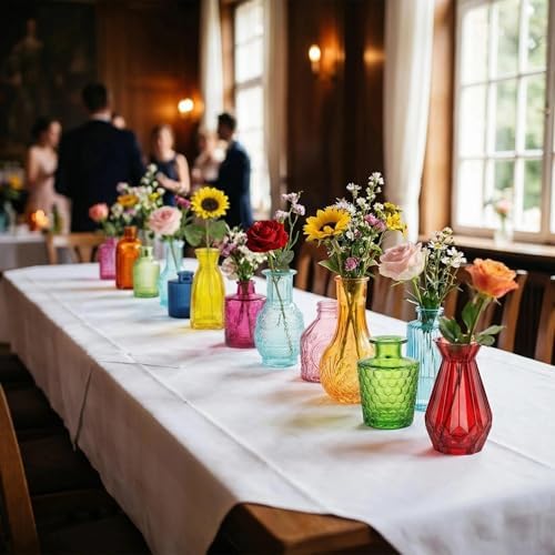 32 PCS Assorted Vintage Bud Vases, Colorful Glass Small Vases Bulk, for Centerpieces, Wedding Table Decor, Home Decorations & Gifts (Colorful rieires) - Image 4