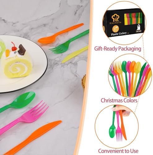 Kochorie 360 Pieces Neon Party Plastic Cutlery Set - Image 4