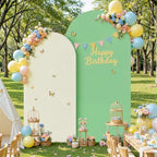 Beige Sage Green Arch Cover 7.2FT 6FT Wedding Arch Backdrop Covers Set of 2 Stretchy Spandex Balloon Arch Backdrop for Birthday Party Decor Baby Bridal Shower Anniversary Banquet Photo Background - Image 2