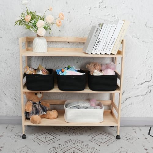 XUANGUO Small Woven Storage Baskets for Shelves, 13" x 9" x 5", Black - Image 4