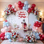 Tegeme 3 Pcs She's Ready to Pop Arch Backdrop Covers, Blue Gingham Soda - Image 5