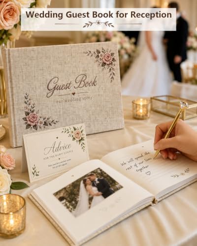 Wedding Guest Book with Embroidered Linen Photo Guestbook for Reception - Image 2