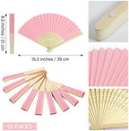 50 Pieces Paper Fans Paper Hand Fan Bamboo Folding Fan Handheld Fan Paper Folded Fan Paper Fan for Wedding Party and Home Decoration (Pink) - Image 2