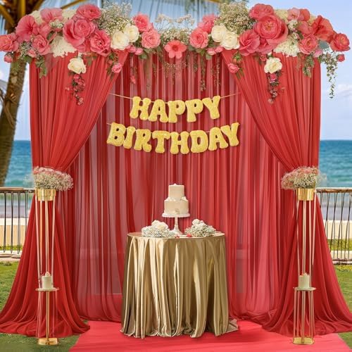 10ft x 10ft Red Backdrop Curtain Drapes, Wrinkle-Free Sheer Chiffon Fabric Photo Backdrop Panels for Wedding Arch Party Ceremony Stage Decoration - Image 7