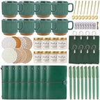 Baby Shower Prizes for Game Winners Baby Shower Games Prizes Ceramic Mugs with Metal Spoons Woven Coasters Notebooks Scented Candles Gift Bags Wedding Bridal Shower Favors for Guests (8, Green) by WishFond
