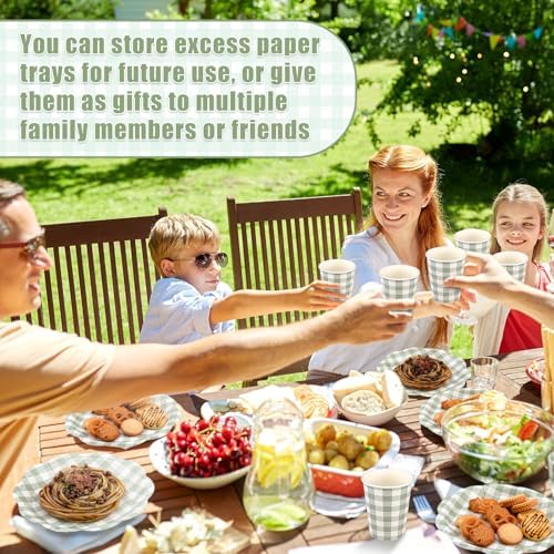 Funnymoom 400 Pcs Gingham Party Supplies for 50 Guests Green and White - Image 5