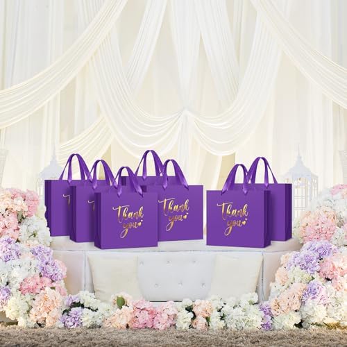 Kolldenn 16 Pcs Thank You Gift Bags Thank You Paper Bags with Handle Wrap Bags Bulk Totes for Birthdays Business Wedding Baby Shower Party Favors(11.81 x 9.84 x 3.94 Inches,Purple) - Image 5