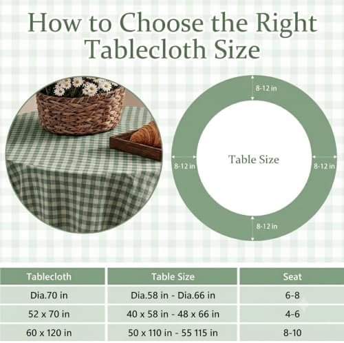 Dark Green Plaid Ruffled Tablecloth 70" Round Farmhouse Checkered Gingham Table Cloth for Seat 4-6 Vintage Buffalo Plaid Decorative Table Cover for Picnic Dining Outdoor Kitchen - Image 2