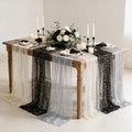Artoid Mode 6PC Beige Black White Gauze Table Runner 120 Inch 10FT, Glitter Metallic Foil Sheer for Wedding Anniversary Holiday Birthday Home Party Decor by ArtoidMode