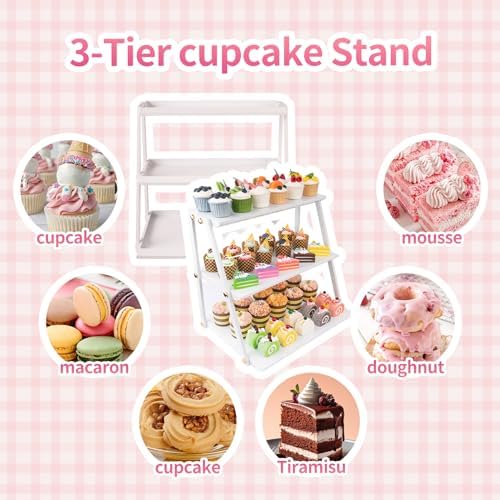 3-Tier white Metal Cupcake Stand, Multi Layer Dessert Display Serving Tray - Image 4