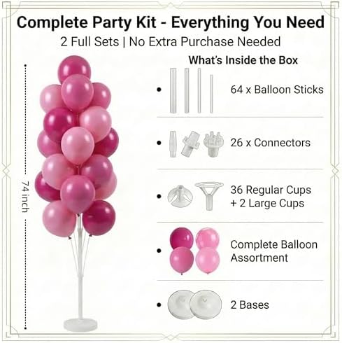 HIINS 2 Set Pink Balloon Tower Stand,5FT with Water Fillable Base for Party - Image 2