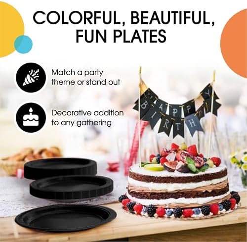 Party Solids Exquisite Black Paper Plates Disposable Heavy Duty 200 Pcs - 100-7" & 100-9" Black Disposable Plates For Party Heavy Duty 350 GSM For Birthday Supplies - Image 5