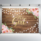 12x6ft Baby Shower Backdrop It's a Girl Photography Background Pink Floral Butterfly Green Leaves Rustic Wooden Board Girls Birthday Party Banner Decorations Newborn Parties Photo Booth Prop - Image 4