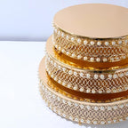 3 Gold Pearl Beaded Metal Cake Stands Mirror Top Wedding Party Events Reception Catering Home Decorations Supplies - Image 6