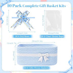10 Pack Blue Gift Baskets Empty Woven, Cotton Rope Small Basket with Handles, Baby Boy Shower Nursery Organizer, Father's Day Graduation Includes Clear Bags and Bows - Image 2