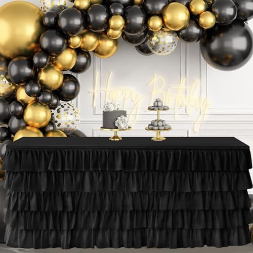 Black Tulle Table Skirt 9ft Tutu Table Skirt For Rectangle Table Birthday Party Decorations Baby Shower Girls Parties Cake Dessert Table Decorations Ruffle Table Skirting by Jevix