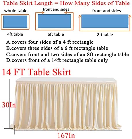 14ft Ivory Table Skirt for Rectangle Tables Polyester Pleated Table Skirt Desk Skirts Ruffle Tablecloth Skirt for Wedding Birthday Party Baby Shower Bridal Shower Banquet Table Decoration - Image 4