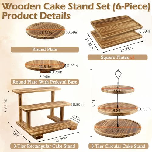Esmorah Rustic Wooden Dessert Table Display Set of 6, Cupcake Stand - Image 3