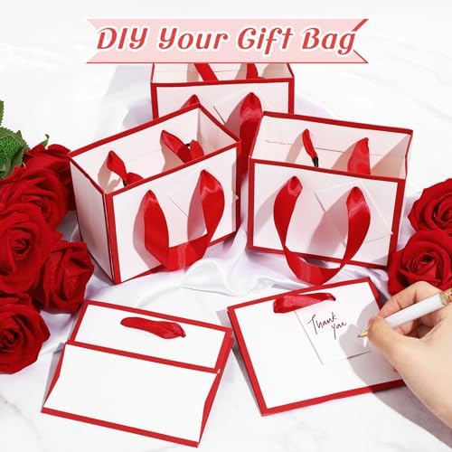 Yeaqee 100 Pcs Mini Metallic Paper Gift Bags with Handle, White, Red - Image 4