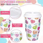 Whaline 50 Pcs Valentine's Day Disposable Coffee Cups with Lids and Sleeves Colorful Conversation Heart Paper Drinking Cups for Wedding Anniversary Party Supplies - Image 3