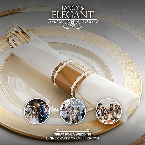 400 Pieces Pre Rolled Gold Plastic Cutlery Set, Individually Wrapped Plastic Silverware Set with 100 Forks, 100 Knives, 100 Spoons, 100 Napkins, Utensils for Weddings, Service for 100 Guests - Image 4