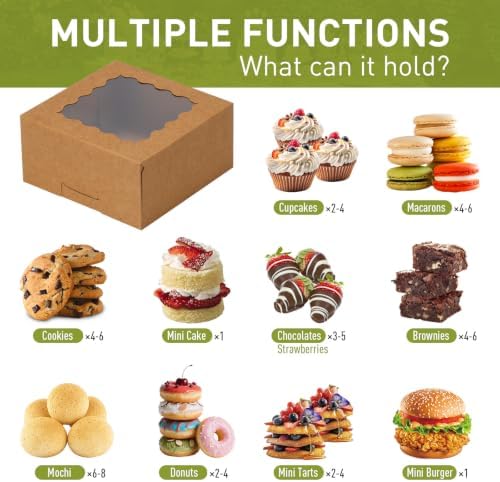 5x5x2.5 Auto-Popup Small Cookie Boxes with Window, Brown, 60 Pack - Image 4
