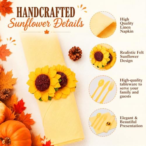 30 Set Sunflower Pre Rolled Napkins with Plastic Silverware - Image 3