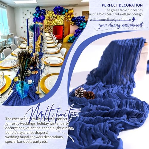 18 Pack Cheesecloth Table Runner 10FT Royal Blue Table Runner Boho Gauze Cheese Cloth Table Runners Long Rustic Sheer Table Decorations for Wedding Party Baby Bridal Shower Birthday Holiday Home - Image 6
