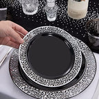 NOCCUR 210PCS Black and Silver Dinnerware Set for 30 Guests - Black Plastic Plates with Silver Rim Include 30 Dinner / 30 Dessert Plates, 30 Prewrapped Silverware, 30 Cups Ideal for Party/Graduation - Image 4
