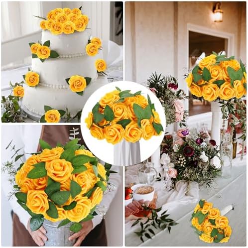 100 Pcs Artificial Rose Flowers, Yellow - Image 6