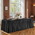Black Satin Tablecloths Rectangle 8FT, Glitter Spandex Fitted Stretch Table Covers Wrinkle-Free Floor Length Shimmer Table Skirt for Weddings Parties Baby Shower Banquets Vendor Events by Partisky