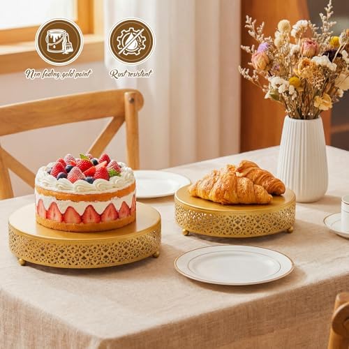 Wenqik 5 Pcs Metal Gold Cake Stand,16/14/12/10/8 in Round Cake Holder - Image 4