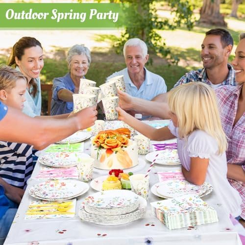 Funnymoom 452 Pcs Wildflower Party Supplies Include Spring Floral Disposable Paper Plates Napkins Cups Tablecloth and Cutlery Straws for Wedding Garden Tea Party Decoration Bridal Shower Baby Shower - Image 4