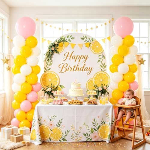 2‑Set Macaron Pink Lemon Yellow White Balloon Column Kit for Birthday - Image 2