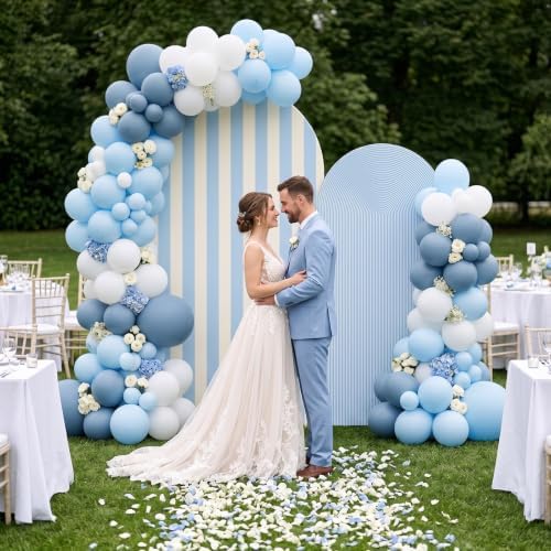Baby Blue 2 Set Striped & Solid Ripple Arch Backdrop Cover Decor - Image 5
