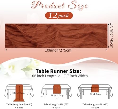 Terracotta Boho Cheesecloth Table Runner 12 Pack 17x108 Inch Sheer Gauze - Image 2