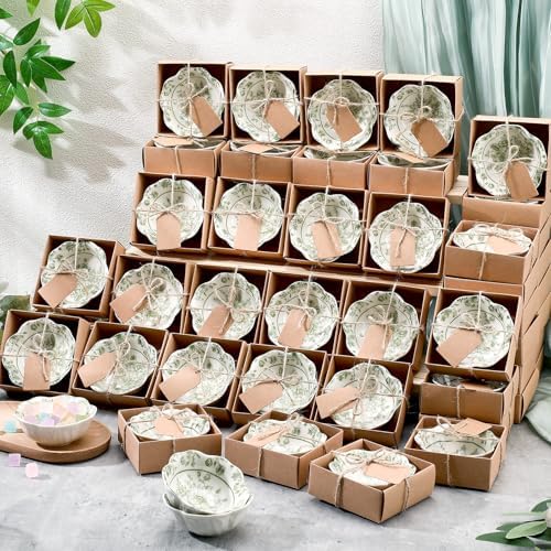 48 Pcs Wedding Favors for Guests Small Ceramic Bowls, Flower, Sage Green by SiliFine