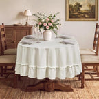 Romanstile Ruffled Oval Tablecloth, White, 60 x 84 Inch - Image 2