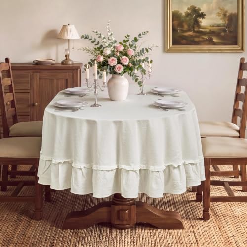 Romanstile Ruffled Oval Tablecloth, White, 60 x 84 Inch - Image 2