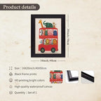 Vintage Framed Cute Colorful Animal Canvas Wall Art Modern Funny Kids Posters Safari Animals On Red Bus Scene Prints For Toddler Bedroom Nursery Wall Decor 16x20 inch - Image 2