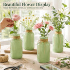TBWIND Mason Jar Vases for Centerpieces, 12PCS Mint Green Glass Flower Vase - Image 6