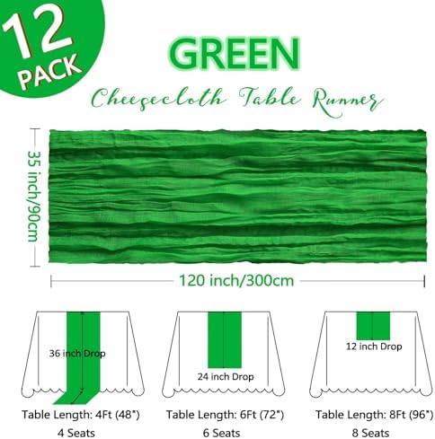 12 Pack 35 x 120 Inch Green Table Runner Cheesecloth - Image 2