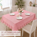 Red White Striped Ruffled Tablecloth Rectangle 55" x 70" Farmhouse Washed Cotton Table Cloth with Short Ruffle Cottage Table Cover for Boho Dining Room Kitchen Picnic Home Party Decoration - Image 2