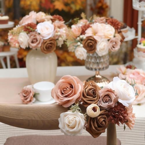 5Boxs Artificial Flowers Combo Box Set, 30pcs Mix Flowers Dahlia Silk Champagne Roses & Peony with Stems for DIY Wedding Bouquets, Baby Shower, Party Centerpieces & Home Decor, Floral Arrangement - Image 4