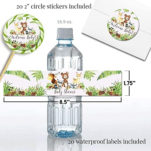 Amanda Creation Woodland Baby Shower Invitations & Party Bundle, 20 Pack 5x7 Woodland Animal Invites with White Envelopes, Diaper Raffle, Book Cards, Stickers & Wrappers - Image 6