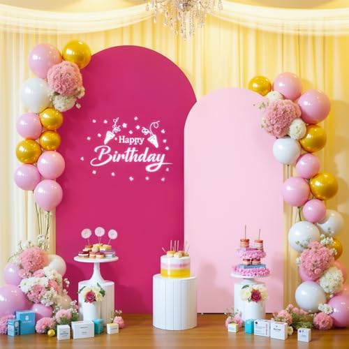 Pink Arch Backdrop Cover Set of 2 Party Wedding Arch Covers Stretchy Backdrop 7.2FT 6FT Decorations Baby Shower Bridal Shower Photo Birthday Hot Pink Arch Stand Cover Spandex - Image 2