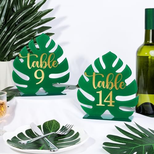 Palm Leaf Theme Wedding Acrylic Table Number 1-20 with 20Pcs Stands, 5"x7" Table Centerpiece Decor for Indoor Outdoor Tropical Safari Jungle Hawaiian Wedding Bridal Shower Anniversary - Image 3